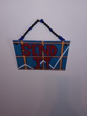 Send It Mini Acrylic Painting Original Artwork Beaded Hanger 4 in x 6 in modern
