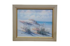 Remington Coastal Seascape Beach Sand Dunes Seagulls Oil Painting 12″