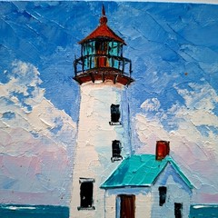 Lighthouse Impasto Original Oil Painting: 3D Textured Art, Unframed 6х6