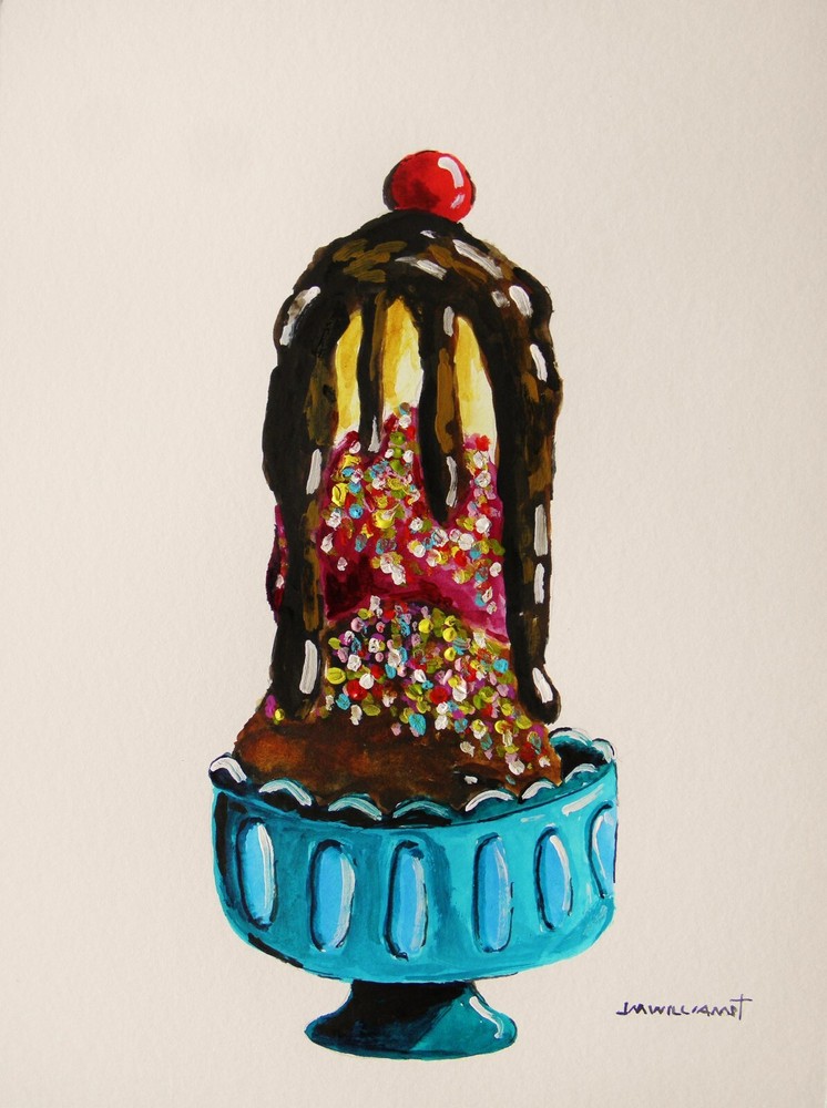 Original Bakery Sketch Ice Cream Food Watercolor Impressionism.