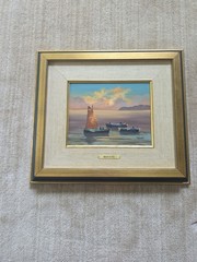 Giovanni Maratti Italian Harbor Oil Painting Fishing Boats Antique Gilt Frame