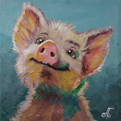 Original Acrylic Painting Cute Happy Pig Portrait Small Hand Painted Canvas Art