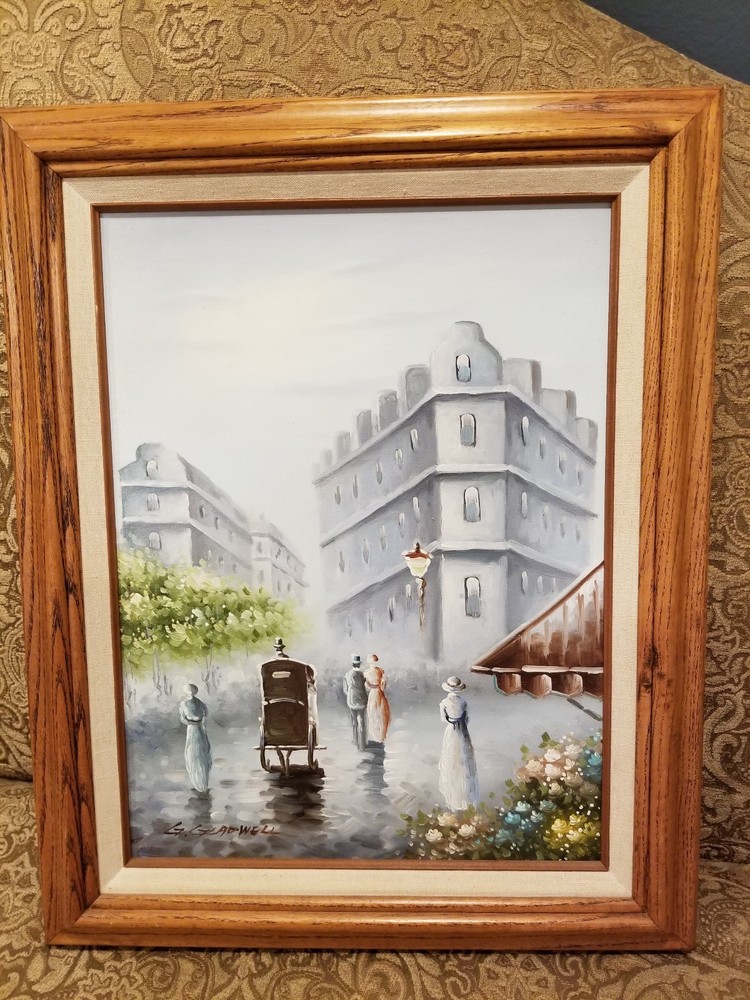 OIL Painting on Canvas GLADWELL City Scape Street Signed Framed 20.5″x16.5″