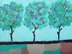 Outsider Folk Landscape Painting Abstract Tree Original Cubist Original Wall Neo