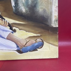 Vintage Oil Painting J. Santoyo 1980 Mexican Folk Art Violin Player