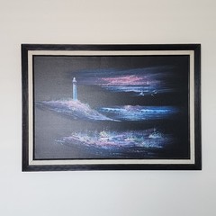 Morgan Vintage Original Oil Painting Lighthouse Moonlit Seascape Framed 41×29