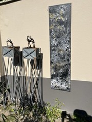 Abstract painting black/white 160×40 cm texture art-pastos acrylic canvas picture