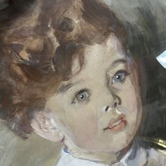 Vintage 1934 Oil painting On Board 21×25” Boy Child With Dog Signed Art Framed