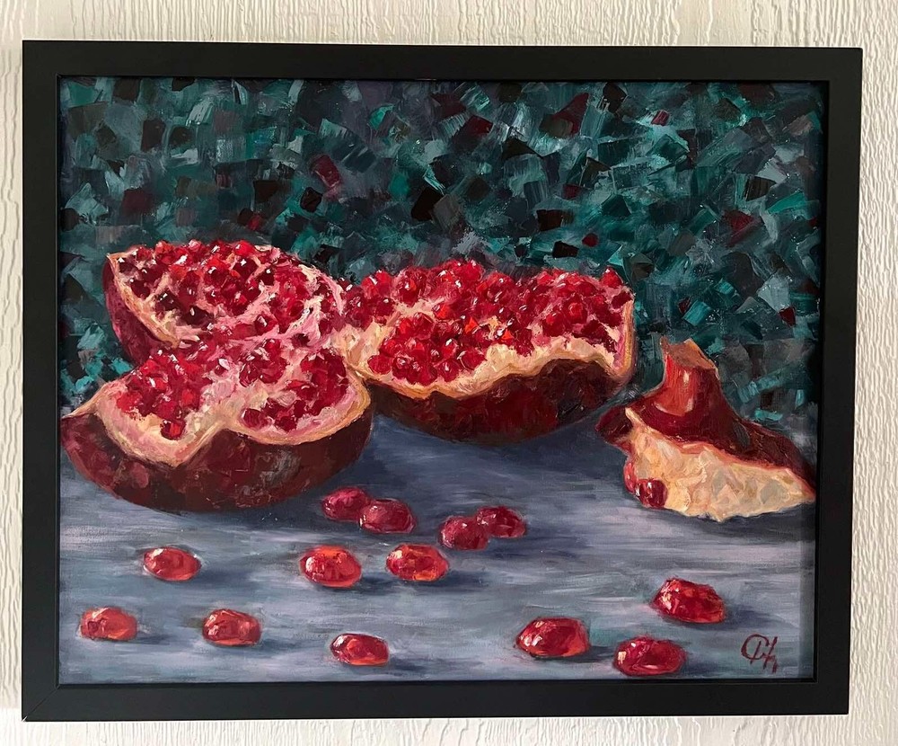 Original Oil Painting “Ruby Pomegranates” – Still Life, 40.5×50.5 cm, Signed, 20