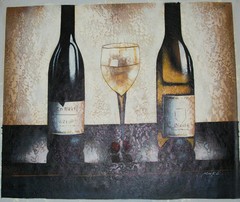 Hand painted and signed 2 bottles of vine art OIL PAINTING ON CANVAS, 20″ x 24″