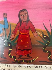 Mexican Folk Art Rafael Rodríguez Cojas Snakes Attack Couple Tin Retablo Ex Voto