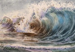 BEARD SEAGULL WAVE CLOUDY SKY Original Art Painting Landscape FL Seascape GiftA5
