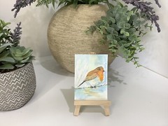 ACEO By Kenna Original Watercolour Painting Red Breasted Robin 2.5” X 3.5” ATC
