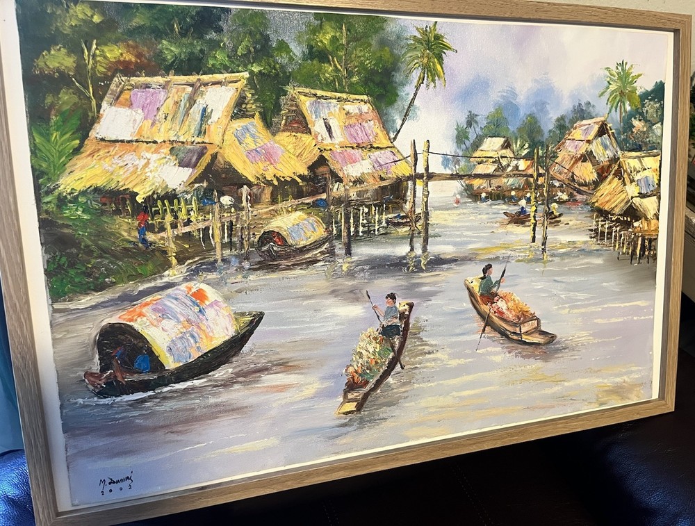 Monsoon Time Thailand Oil Painting NEWLY FRAMED 30 X 20