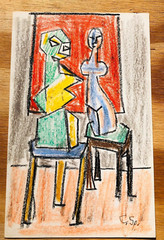 Signed CARL SPRINCHORN Pastel Drawing 5″ x 7.5″ Swedish US „The Gallery“