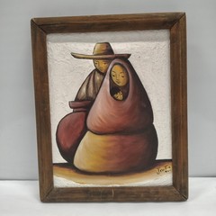 J Ortiz Mexican Folk Art Paintings Oil On Canvas Family Vtg 1994 *PLEASE READ*