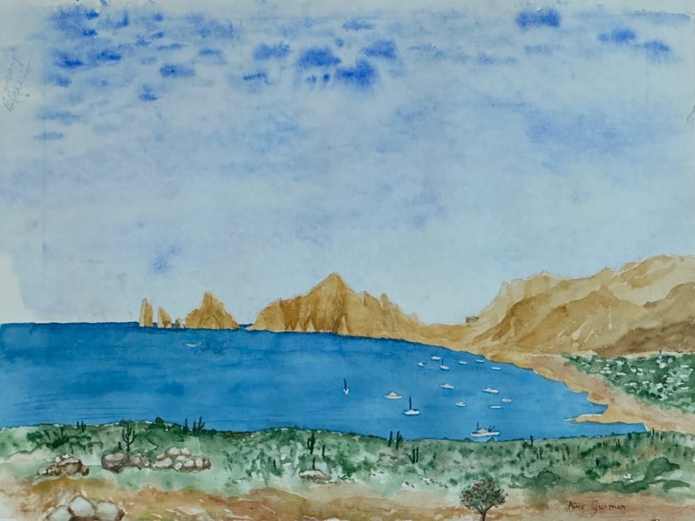 ALICE GUZMAN ORIGINAL WATERCOLOR PAINTING 9″ X 12″ NEW MEXICO ARTIST 1980’S