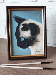 Siamese Cat Painting Pet Original Art Framed 7 by 5 Cat Blue Eyes Oil Painting