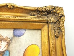 Signed J Roybal Painting Musical Angels Balloons Ornate Frame Stretched Canvas