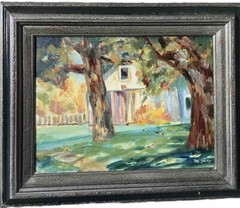 Joel Smith Original Signed Oil Panting #79 White Barn Gray Wood Frame