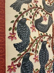 Danette Sperry Southern Primitive Crow Bird Folk Art Painting „Cherry Paradise „