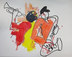 Expressionism/Abstract 11 x 14 Jazz Club Signed Colorful Street Art Painting