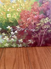 Original Signed Oil Painting Desert Landscape Wildflowers Saguaro Cactus 36″X24″