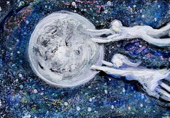 ACEO Original Painting Divine Energy Soul Self TWIN FLAME Moon Love Stars ART