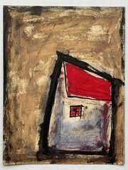 Original Minimalist Landscape Painting Abstract House Neo Expressionist Folk Art