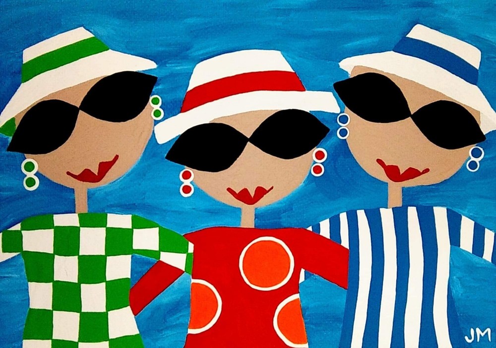 keepsake whimsical original painting 5×7″ signed „Beach Sisters“