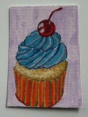 ACEO Original Acrylic Marker Cupcake Painting 2.5×3.5 Art Card By Kayla GS
