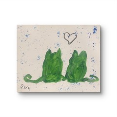 Date Night Green Cats 11X 14″ Neo Impressionist Acrylic Painting Paper