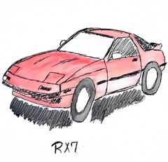 Red RX-7 Dreams 14X11 Contemporary Automotive Fine Art Gallery Paper Watercolor