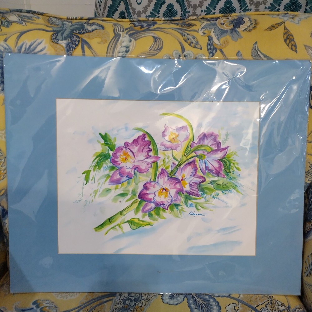 Original Matted 16 X 20 Gladiolus Floral Watercolor Painting Sealed In Plastic