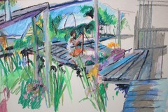 Janice Lamaar Landscape Painting 1976 Water Well Bucket Signed – Custom Framed
