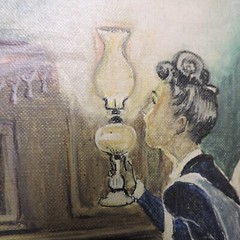 Vintage Oil Painting of Piano Playing Twins by Blendine Smalley Carpenter