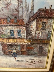 Louis L. BASSET Signed LARGE 54″ X 30″ Oil Painting PARIS France Street Scene