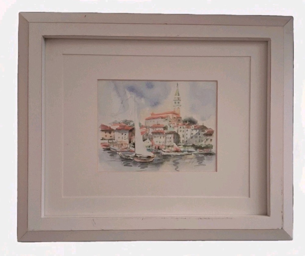 Artist Signed Watercolor Of Rovinj Croatia Original Art, Nicely Framed, 5″x4″