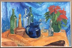 UNKNOWN EXPRESSIONIST – STILL LIFE WITH FLOWER POT BOTTLE JUG … 104 X 72 CM