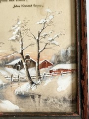 Antique Watercolor Painting Homestead, Barn In Winter w/ Home Sweet Home Poem