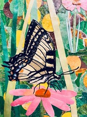Guajardo Art: Butterflies Flourishing in the Light 12X24 Original Torn Collage