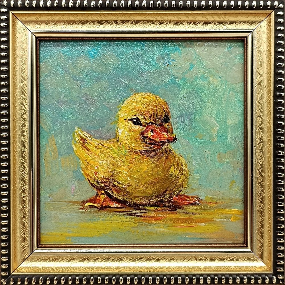 Original oil painting Duckling art animal duck painting 4×4 inches