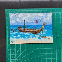 Pleasure Boat Painting Seascape Skiff Original Wall Art 6×8′ Ocean Shallop