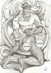 Art Gay Erotic original colored pencil „Gay fantasy gaybarocco“ 16,5 * 11,6 in.