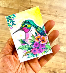 Hummingbird Among Blossoms ACEO Original Watercolor Painting OOAK Art AdriO