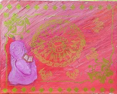 A Modest Girl Reading Colorful Modern Art Acrylic Painting On Canvas 11×14