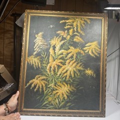 Antique Large Goldenrod Painting By Janie Nichols Wright Some Damage See Photos