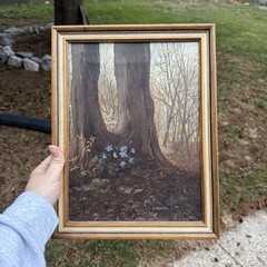 Vintage J Alcott Acrylic Canvas Painting Moody Landscape Woods 10.25”x13.25”