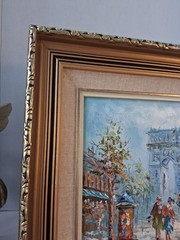 VTG MCM Impressionist Paris Street Scene signed „Burnett“;Lovely, Ornate Framing