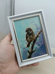 Bird Original Oil Painting 6×4 Framed Signed Wren Animal Miniature Nature Art